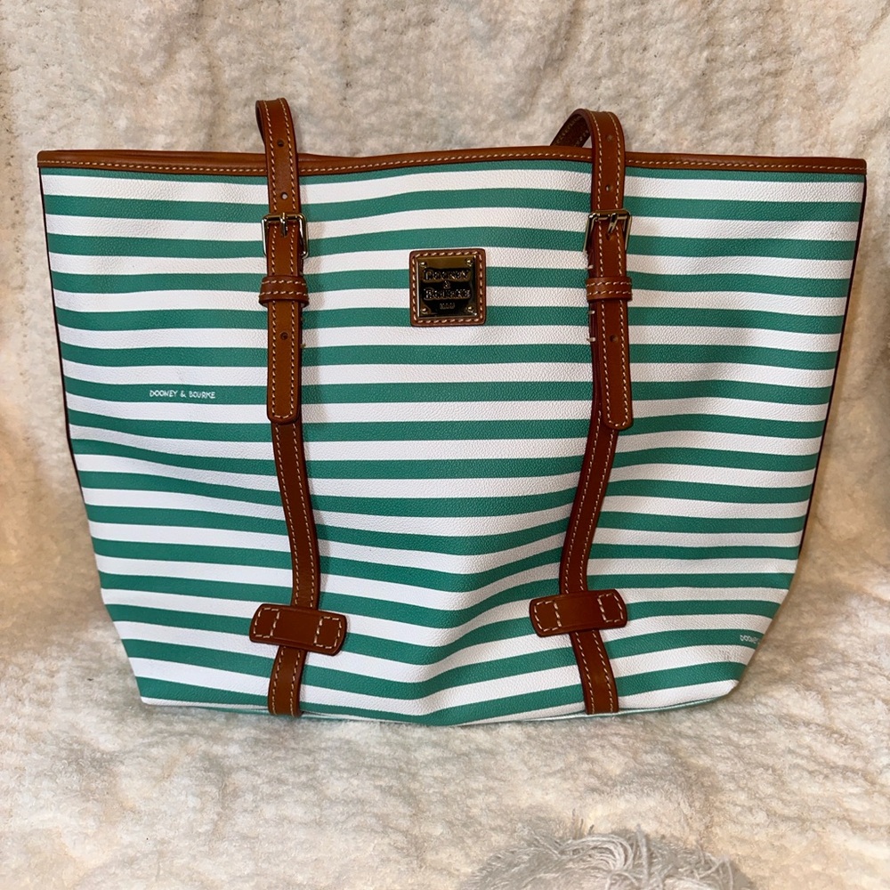 Dooney and Burke green stripped bag